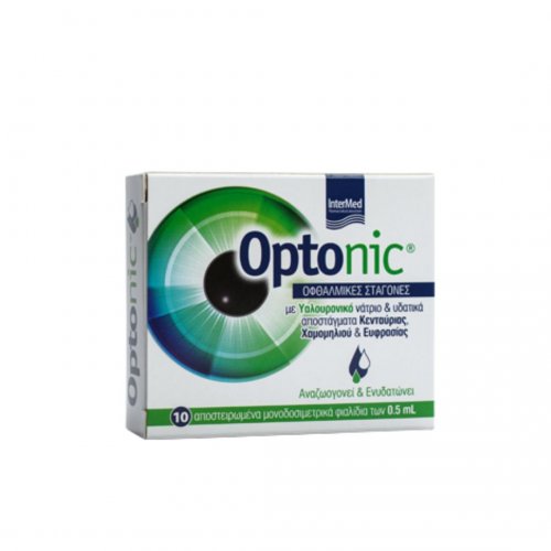 Intermed Optonic eye drops Οφθαλμικές σταγόνες για ενυδάτωση, λίπανση, επούλωση & ανακούφιση των οφθαλμών με υαλουρονικό οξύ, 10x0.5ml